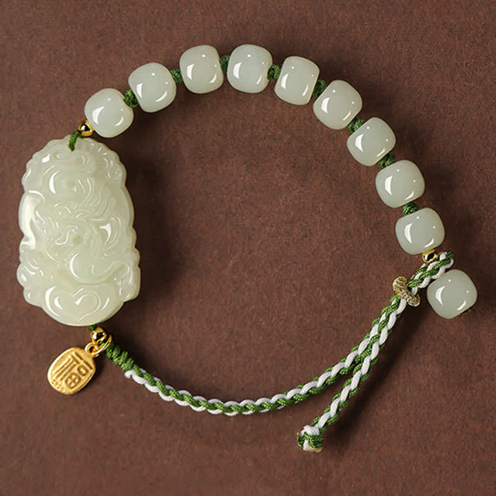 Bransoletka ze srebra próby 925 ze sznurka z chińskim znakiem zodiaku Hetian Jade
