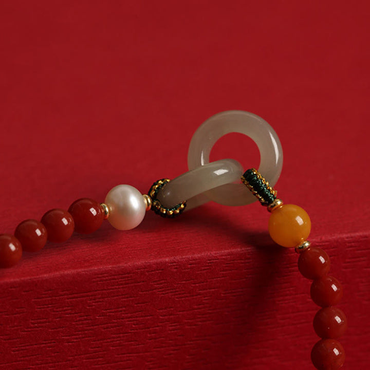 Buddha Stones Natural Red Agat Hetian Jade Double Peace Buckle Confidence