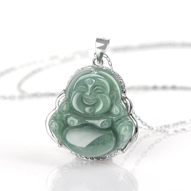 Buddha Stones 925 Srebro Sterlingowe Śmiejący się Budda Jadeit Obfitość Naszyjnik Łańcuszek Wisiorek - image 4