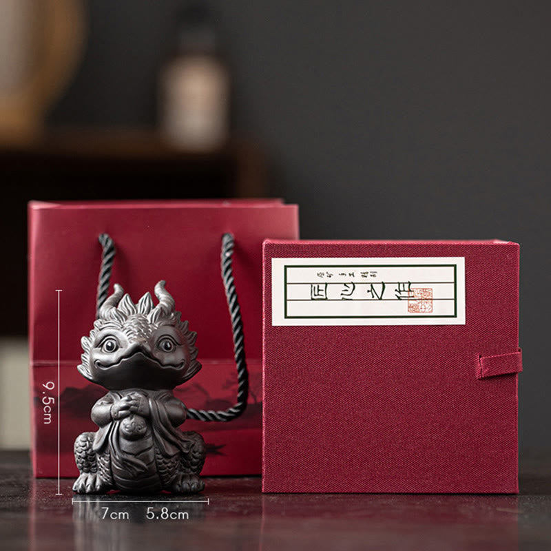 Buddha Stones Szczęście Smok Bogactwo Herbata Zwierzę Fioletowa Glina Figurka Dekoracja - Dziewczynka Mały Smok – Czarny (Pudełko na prezent) - image 25