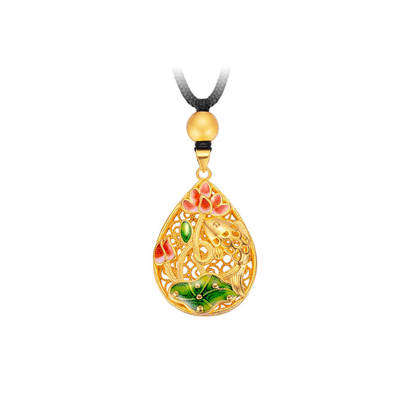 Buddha Stones Koi Ryba Lotos Liść Miedziany Naszyjnik Szczęścia Wisiorek - image 8