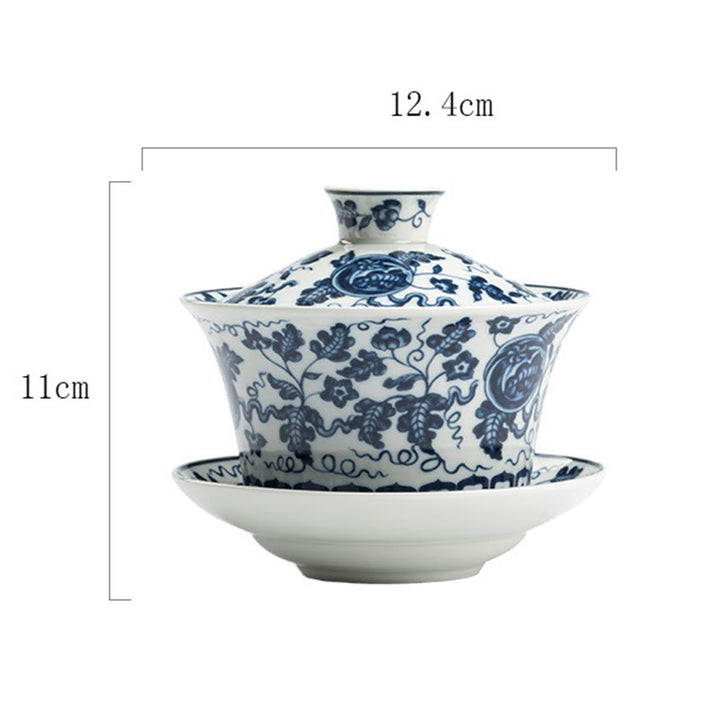 Buddha Stones Niebieskie I Białe Porcelany Lotos Ryba Koi Taniec Lwa Arbuz Ceramiczny Gaiwan Sancai Filiżanka Kung Fu Filiżanka I Spodek Z Pokrywką 300 ml