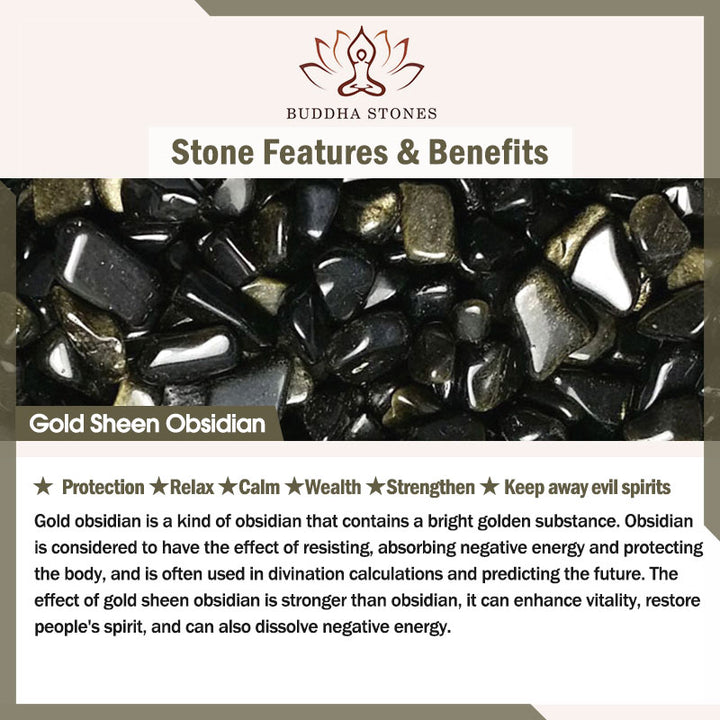 Buddha Stones Złoty połysk Obsydian Srebrny połysk Obsydian Ochrona Bransoletka Bangle