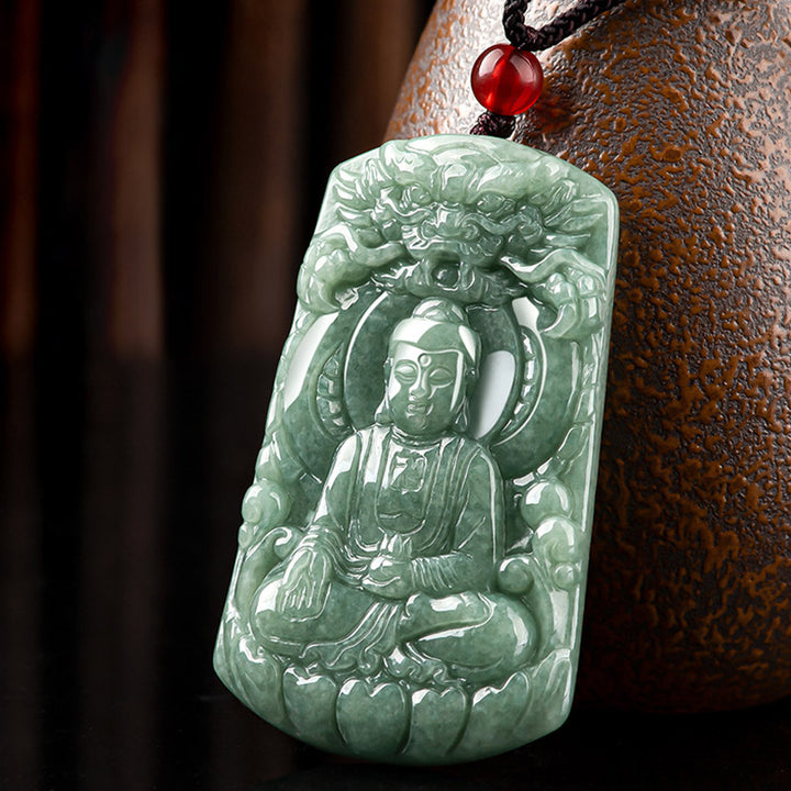 Buddha Stones Tathagata Budda Smok Jadeit Amulet Naszyjnik ze sznurka Spokój