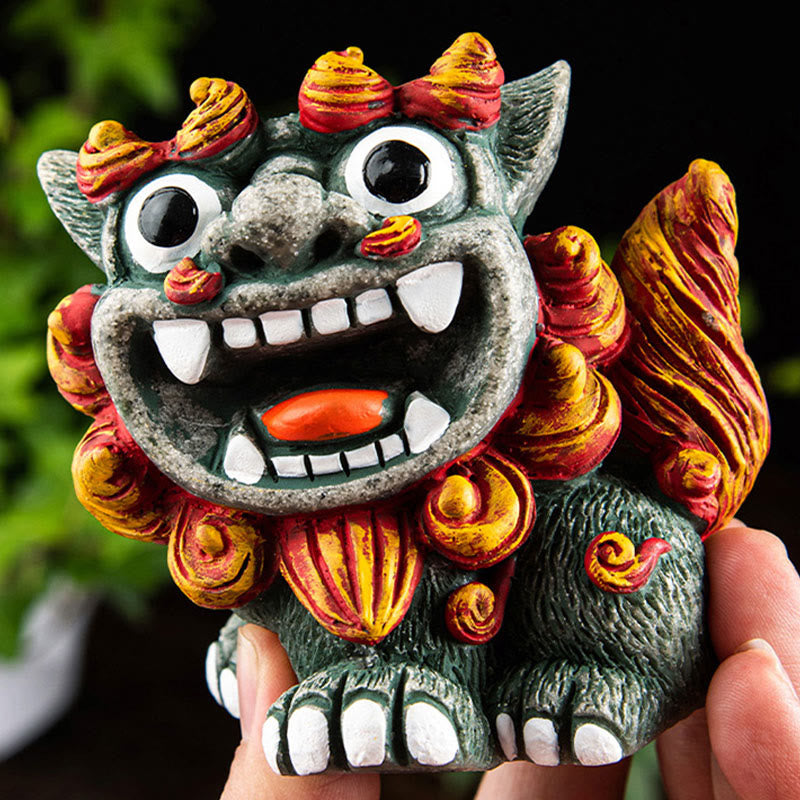 Buddha Stones Mała Para Lwów Fu Foo Psy Odpędzają Zło Ochrona Dekoracja Żywicy Domowej