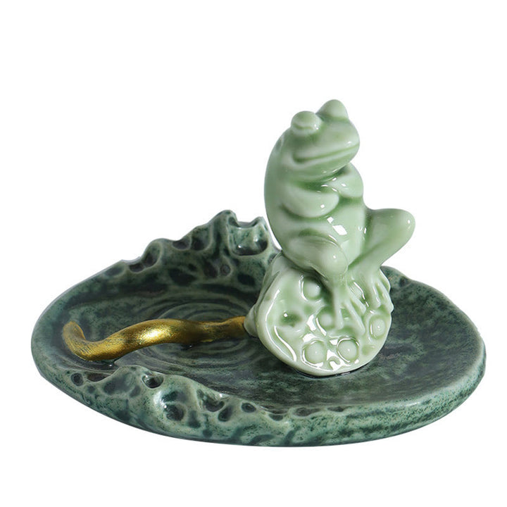 Buddha Stones Liść Medytacja Żaba Wzór Uzdrawiający Ceramiczny Kadzielnica Dekoracja
