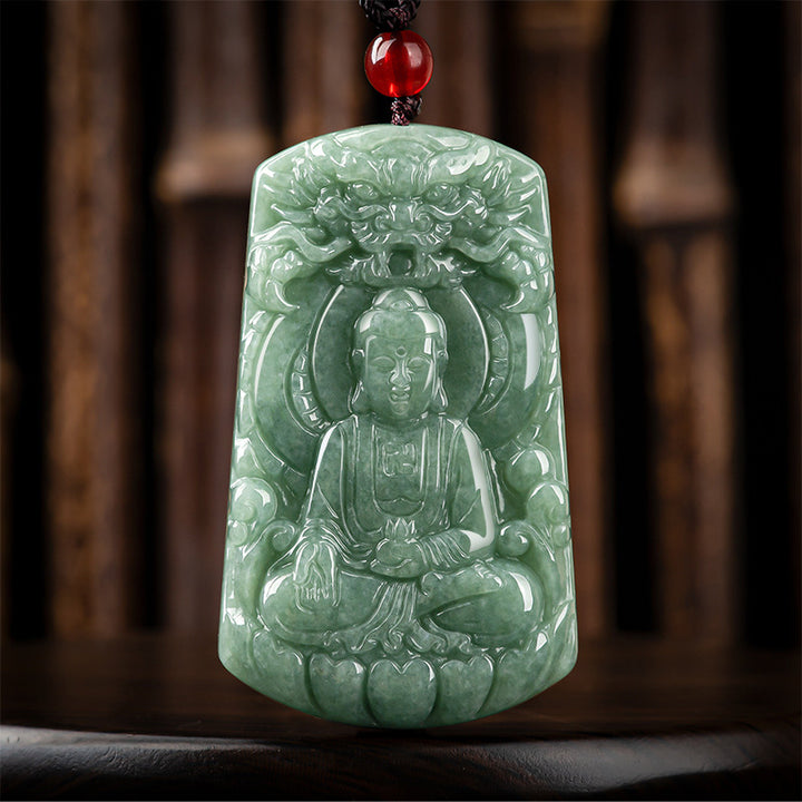 Buddha Stones Tathagata Budda Smok Jadeit Amulet Naszyjnik ze sznurka Spokój