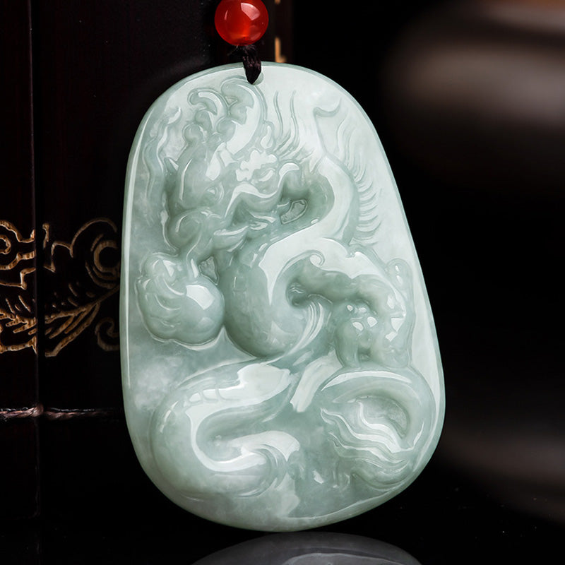 Buddha Stones Chiński Zodiak Latający Smok Jade Ochrona Naszyjnik Wisiorek Sznurek