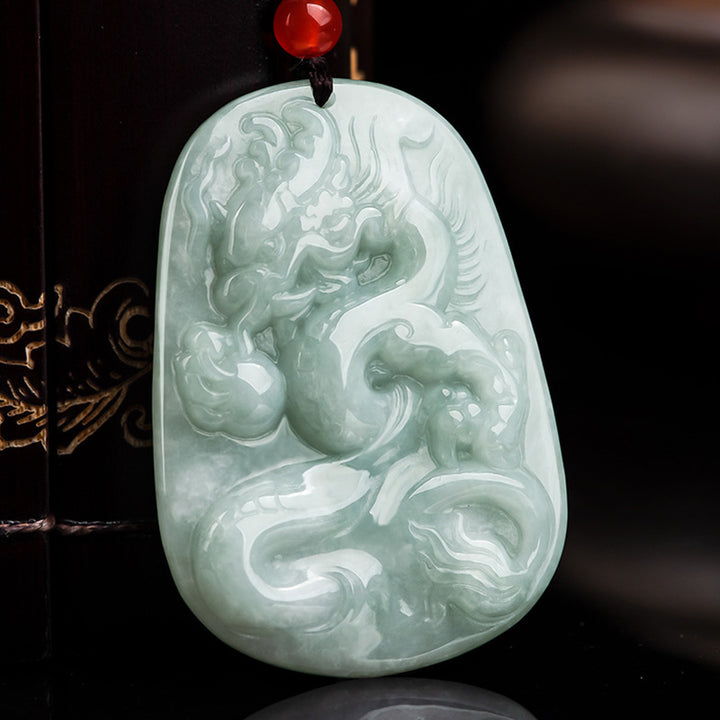 Buddha Stones Chiński Zodiak Latający Smok Jade Ochrona Naszyjnik Wisiorek Sznurek