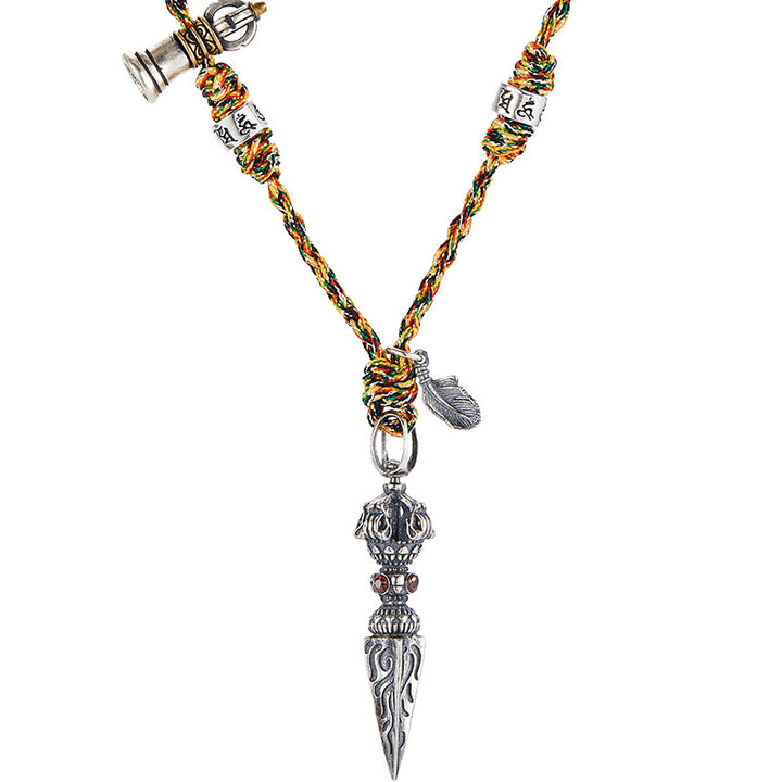 Buddha Stones Tybetańskie Ręcznie Robione 925 Srebro Dorje Vajra Om Mani Padme Hum Pióro Siła Naszyjnik Wisiorek - image 12