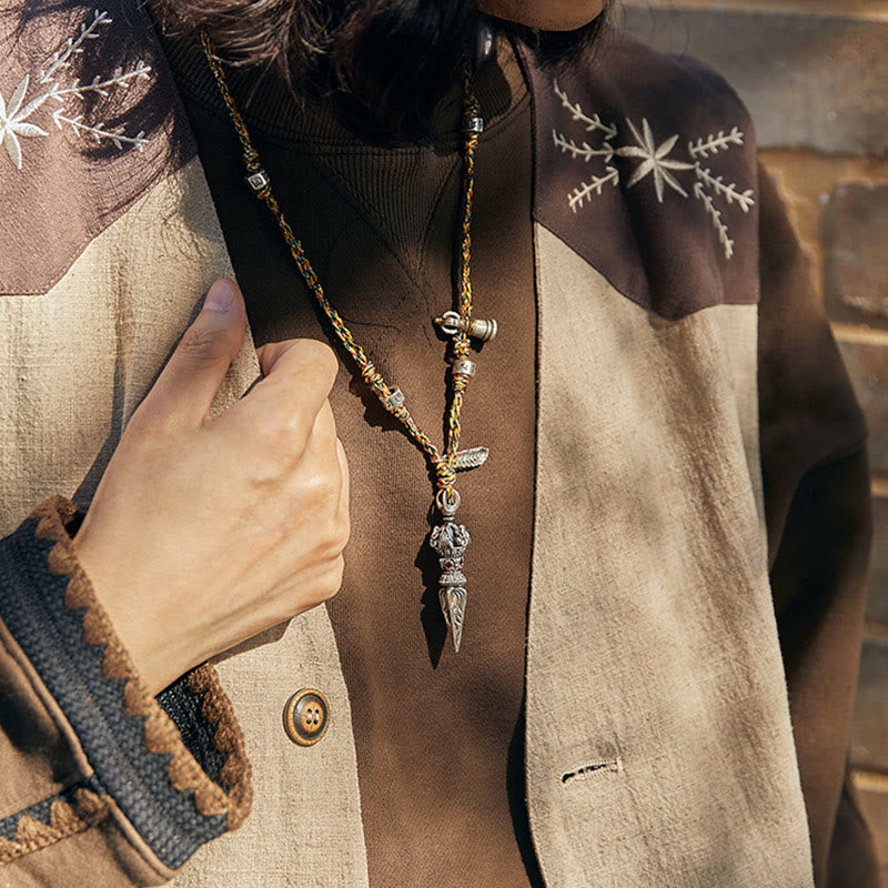 Buddha Stones Tybetańskie Ręcznie Robione 925 Srebro Dorje Vajra Om Mani Padme Hum Pióro Siła Naszyjnik Wisiorek - image 4