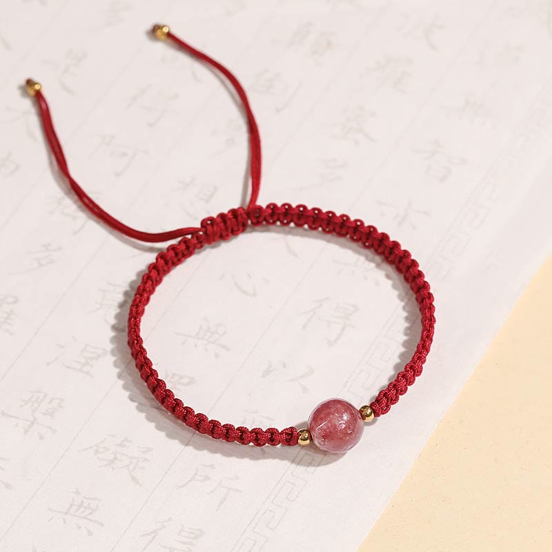 Buddha Stones Naturalny Kryształ Kwarcowy Truskawkowy Miłość Czerwona Bransoletka Tkana Sznurkiem Anklet