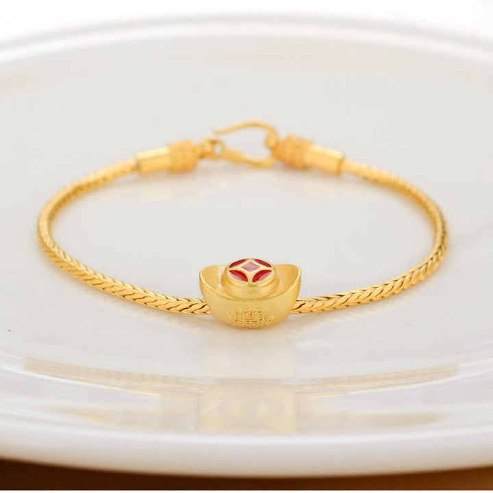 Buddha Stones Tybetańskie 18K Złoto Om Mani Padme Hum Szczęście Koi Ryba Fu Charakter Sztabka Miedziana Moneta Bransoletka Pokoju