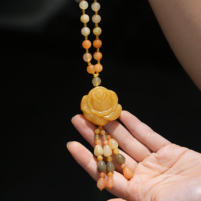 Naszyjnik z wisiorkiem z Buddha Stones Tybetański Złoty Jedwab Jadeit Bogactwo