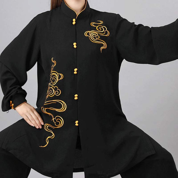 Buddha Stones Pomyślne Chmury Haft Medytacja Modlitwa Duchowy Zen Tai Chi Qigong Praktyka Unisex Zestaw Ubrań