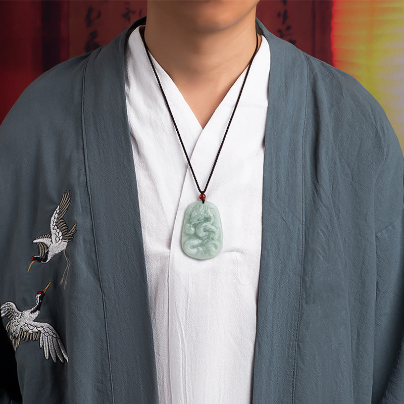 Buddha Stones Chiński Zodiak Latający Smok Jade Ochrona Naszyjnik Wisiorek Sznurek