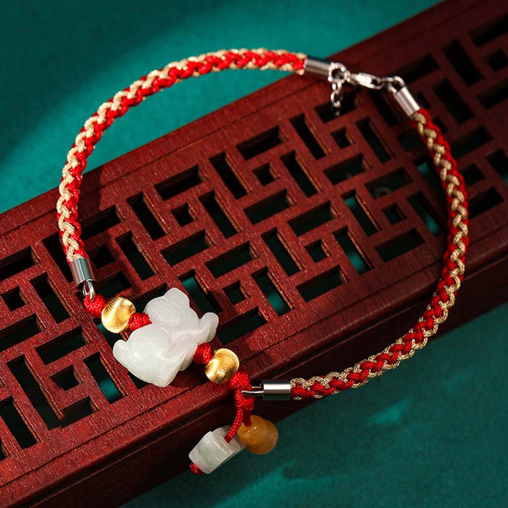 Buddha Stones Chiński Zodiak Jadeit Dobrobyt Czerwona Bransoletka Sznurkowa Anklet - Pies (rozmiar bransoletki/bransoletki na kostkę 19,5+4 cm) - image 14