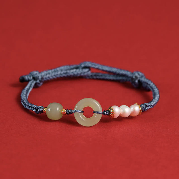 Bransoletka z naturalnych Buddha Stones Hetian Jade Pearl Peace Buckle Luck