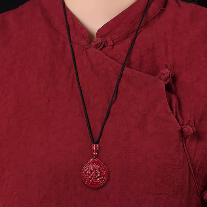 Buddha Stones Rok Smoka Naturalny Cynobrowy Naszyjnik Ochronny Smoka Wisiorek