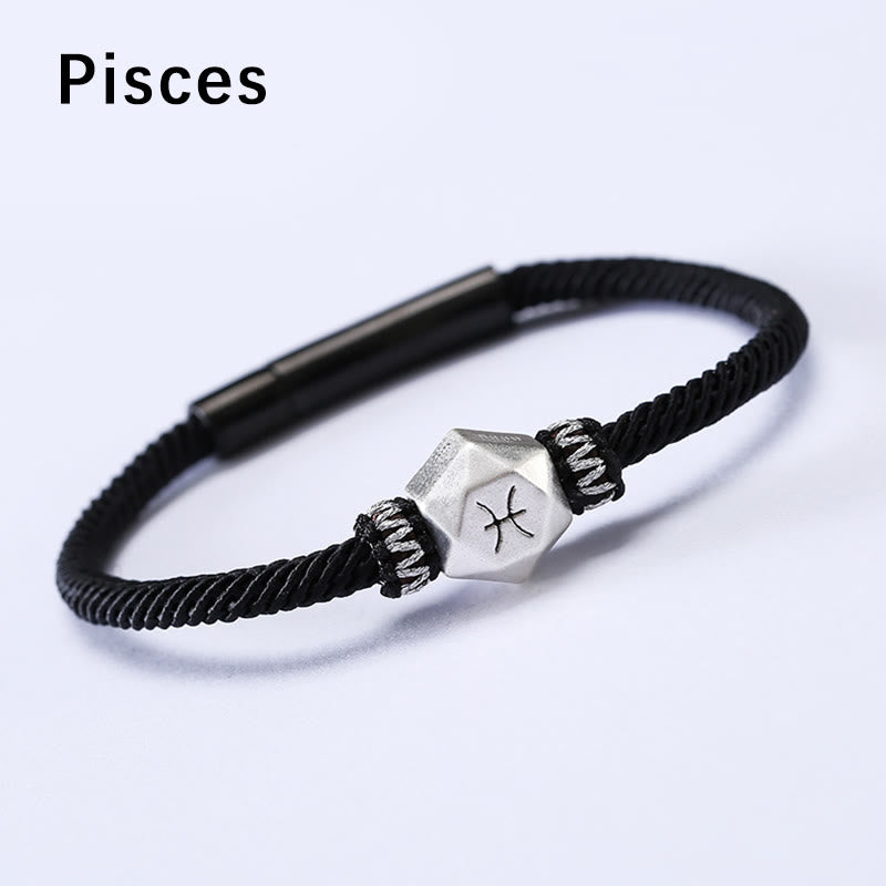 Buddha Stones 999 Srebro Sterling 12 Konstelacji Zodiaku Ochrona Ręcznie Robiona Bransoletka Sznurkowa