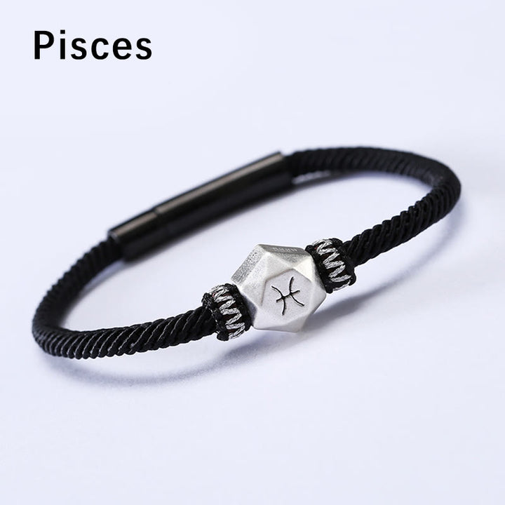 Buddha Stones 999 Srebro Sterling 12 Konstelacji Zodiaku Ochrona Ręcznie Robiona Bransoletka Sznurkowa