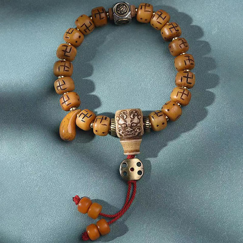 Buddha Stones naturalne tybetańskie kości wielbłąda swastyka Dzi koralik Shankha wisiorek buddy Kirtimukha ochrona szczęścia bransoletka z frędzlami