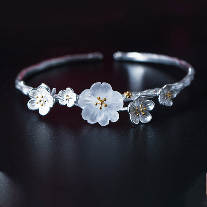 Bransoletka Buddha Stones 925 Sterling Silver Plum Flower Blessing z regulacją