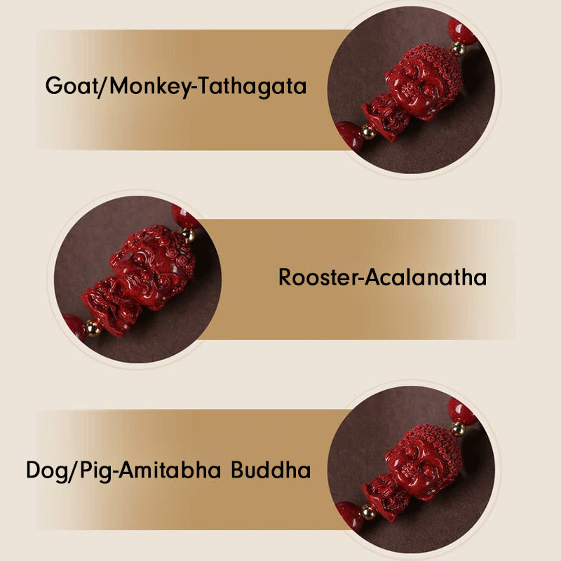 Buddha Stones Chiński Zodiak Natal Budda Cynober Amulet Błogosławieństwo Bransoletka Sznurkowa