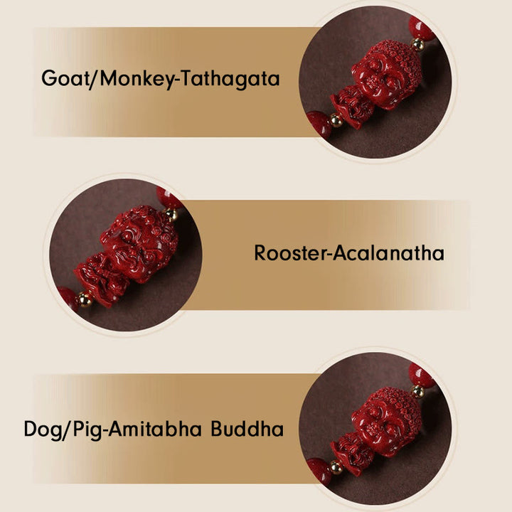 Buddha Stones Chiński Zodiak Natal Budda Cynober Amulet Błogosławieństwo Bransoletka Sznurkowa