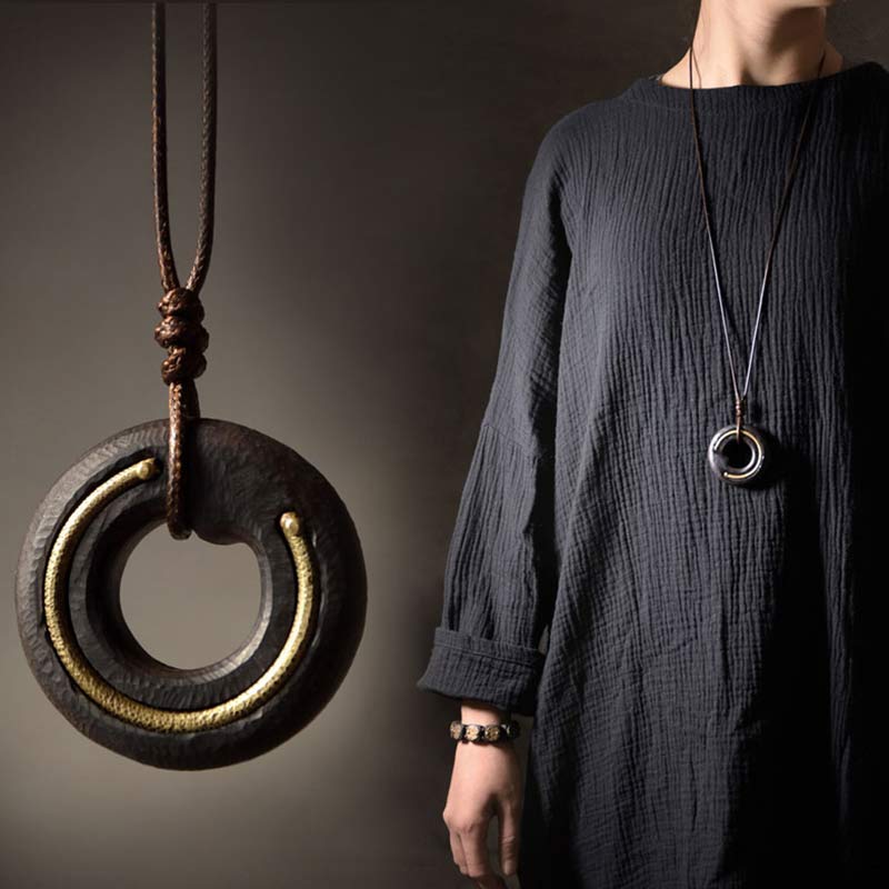 Buddha Stones Zen Circle Ebony Wood Peace Calm Naszyjnik Wisiorek - image 8