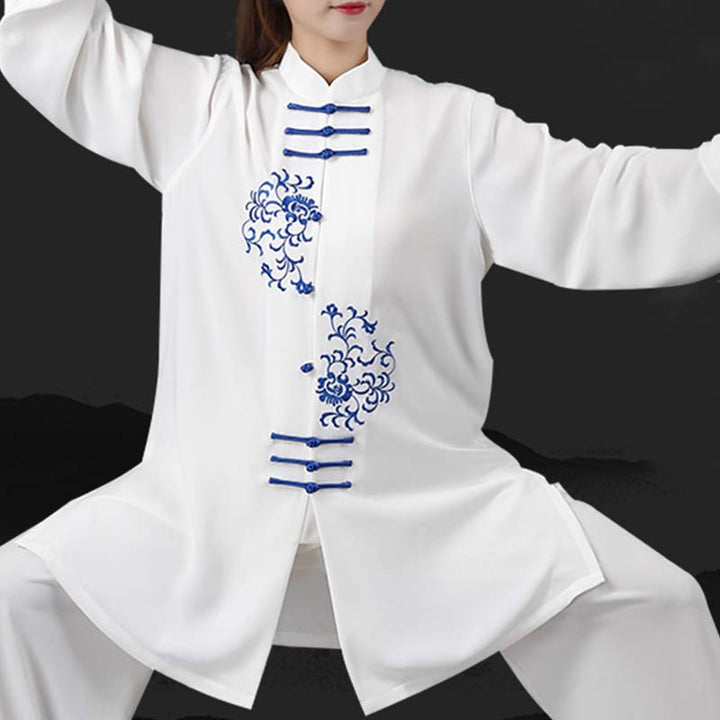 Buddha Stones Kwiat Haft Medytacja Modlitwa Duchowy Zen Tai Chi Qigong Praktyka Unisex Zestaw Ubrań