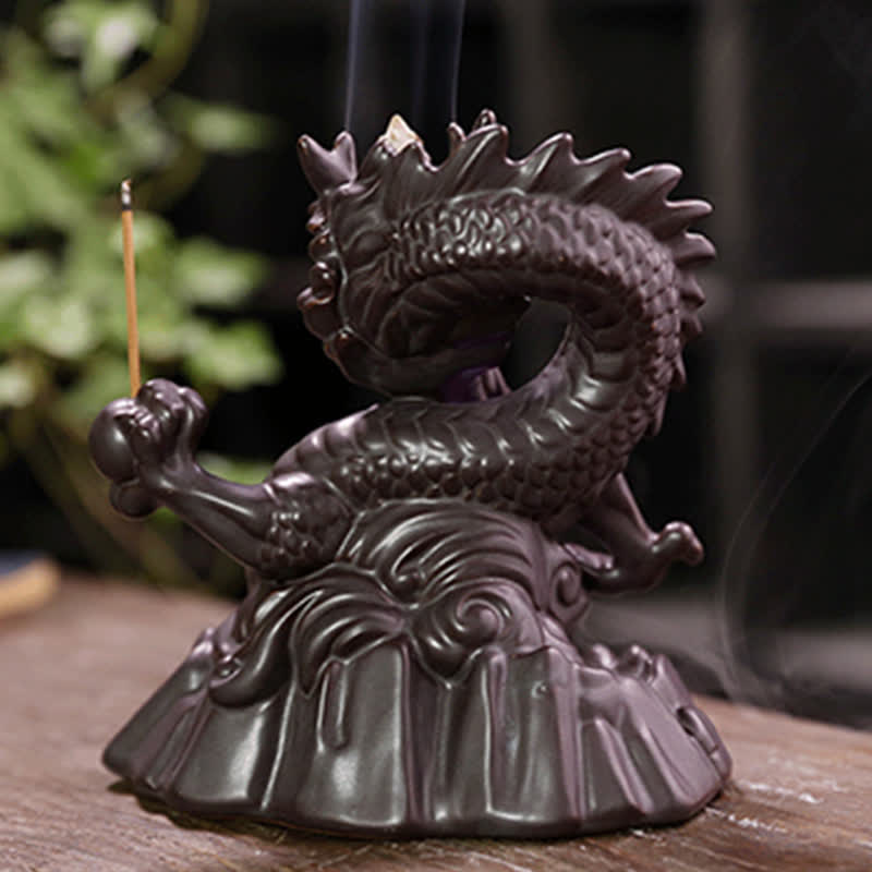 Buddha Stones Pomyślny Smok Ceramiczny Dym Fontanna Medytacja Uzdrawiający Kadzidło Palnik Dekoracja Kula Led