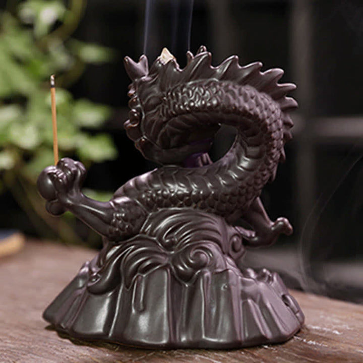 Buddha Stones Pomyślny Smok Ceramiczny Dym Fontanna Medytacja Uzdrawiający Kadzidło Palnik Dekoracja Kula Led