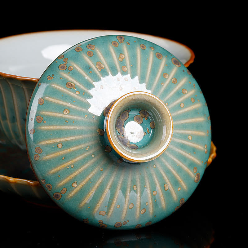 Buddha Stones Retro Glazura Zmiana Pieca Ceramiczny Gaiwan Sancai Filiżanka Kung Fu Filiżanka I Spodek Z Pokrywką