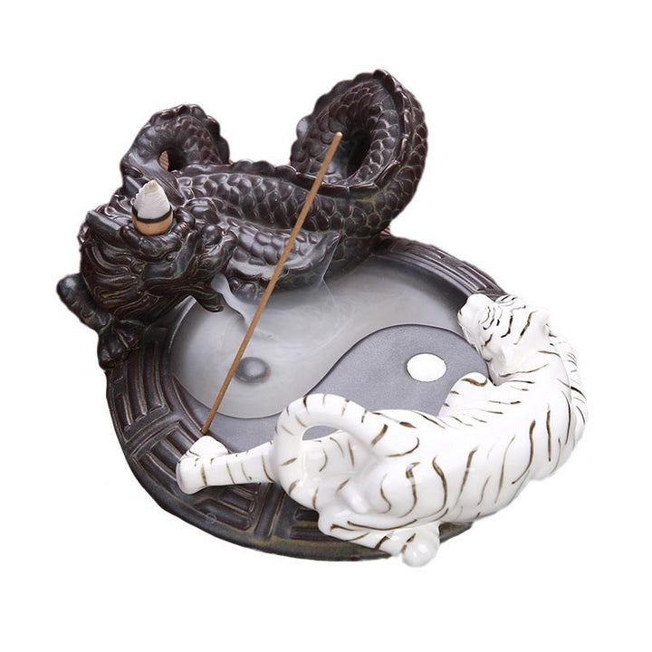 Buddha Stones Tygrys Smok Cofanie Dymu Fontanna Ceramiczna Yin Yang Błogosławieństwo Kadzidło Palnik Dekoracja