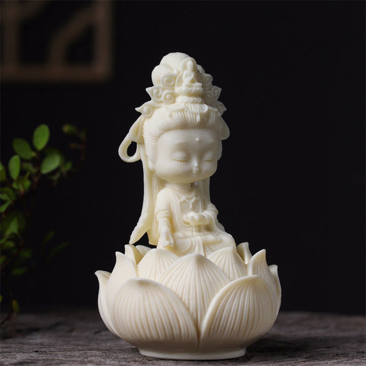 Buddha Stones Mini Kość Słoniowa Owoce Kwan Yin Awalokiteśwara Lotos Bogactwo Dekoracja Biurka