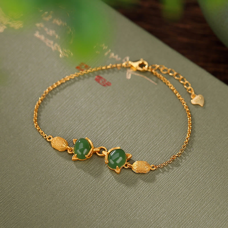 Buddha Stones 925 Srebro Sterling Naturalny Hetian Biały Jadeit Cyjan Jade Piękna Bransoletka Szczęścia Lisa - Cyjanowy Jadeit (Sukces♥Uzdrawianie) - image 0