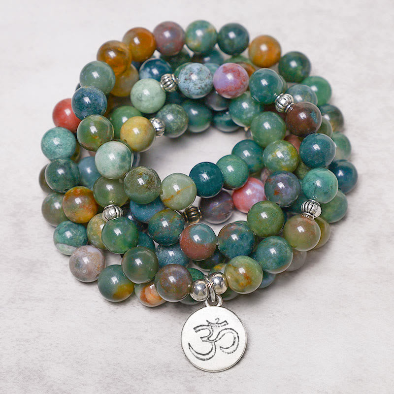Buddha Stones 108 Mala Beads Indyjski Agat Lotus OM Buddha Drzewo życia Pozytywny Spokój Bransoletka - OM (Uważność ♥ Połączenie) - image 2