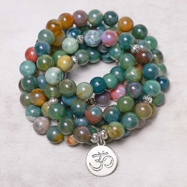 Buddha Stones 108 Mala Beads Indyjski Agat Lotus OM Buddha Drzewo życia Pozytywny Spokój Bransoletka - OM (Uważność ♥ Połączenie) - image 2