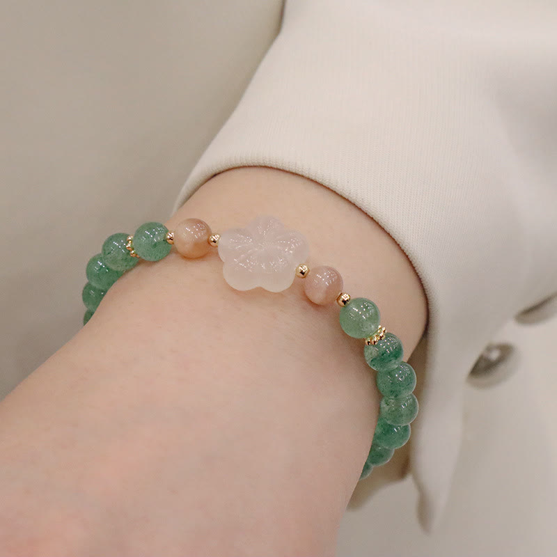 Bransoletka z Buddha Stones Naturalny Zielony Kwarc Truskawkowy Chalcedon Kwiat Wdzięczności