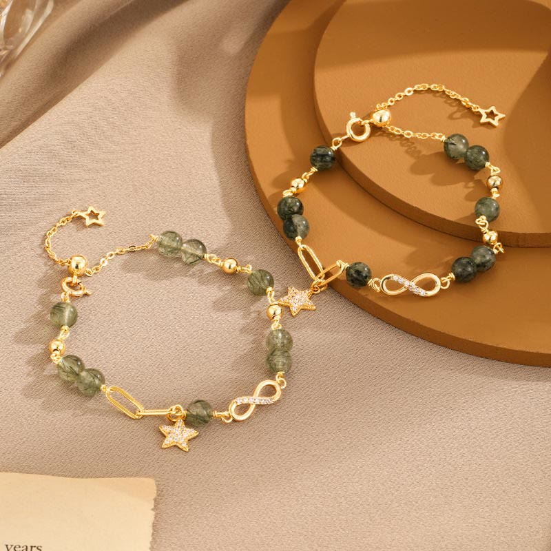 Buddha Stones 14K Złoto Zielony Rutilated Quartz Möbius Loop Bransoletka Ochronna Wiecznej Miłości Gwiazdy