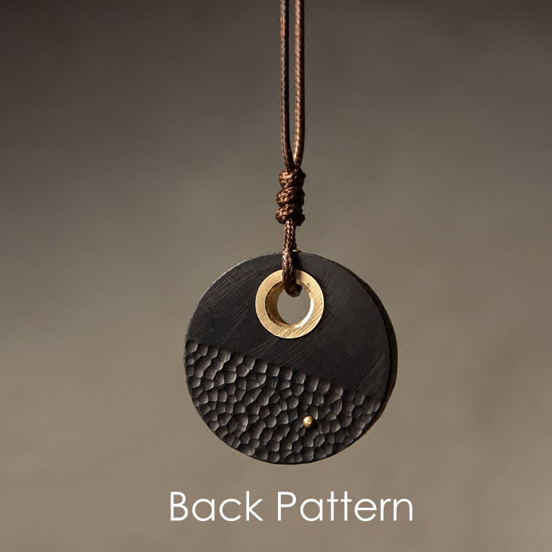 Naszyjnik z Buddha Stones , ręcznie wykonany, okrągły, z drewna hebanowego i mosiądzu, z miedzi, z wisiorkiem pokoju - image 1