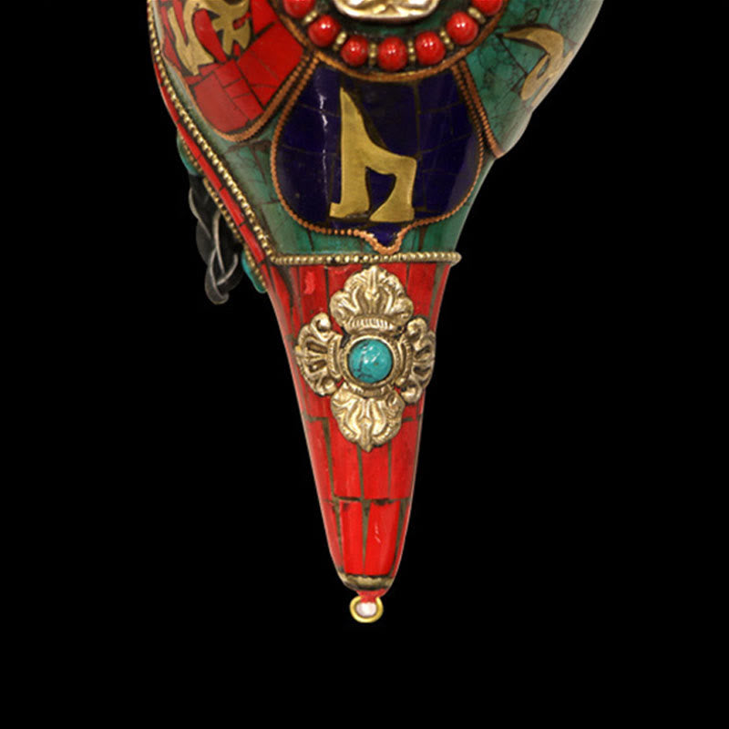 Tybetańska, ręcznie robiona Shankha Om Mani Padme Hum Budda Muszla Muszla Przynosząca szczęście dekoracja - image 11