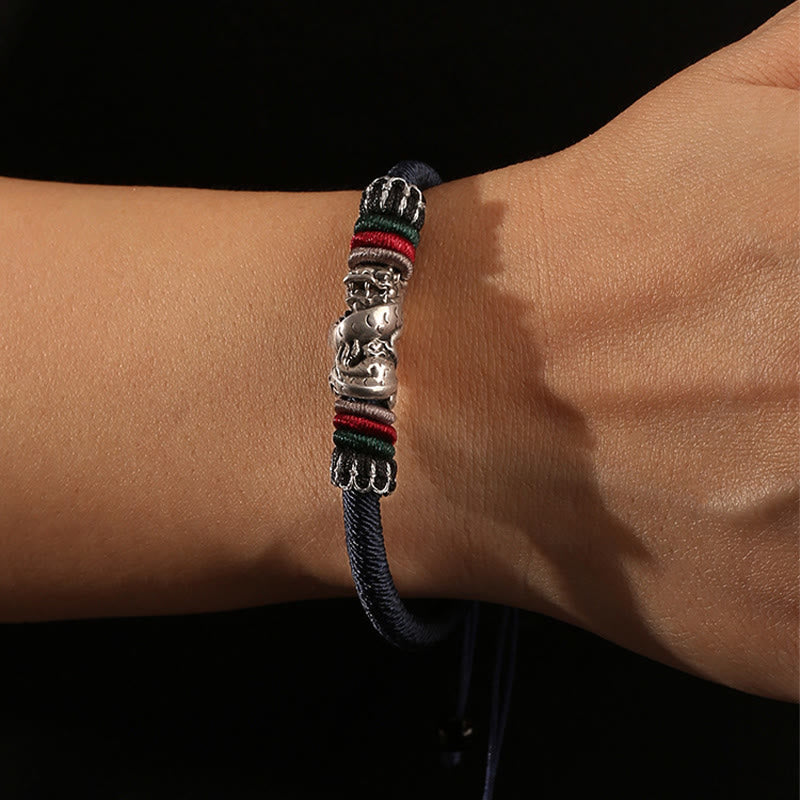 Buddha Stones Ręcznie robione 925 Srebro Sterling Rok Smoka Pomyślny Smok Szczęście Sznur Bransoletka