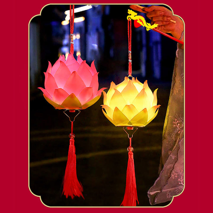 Buddha Stones DIY Kwiat Lotosu Smok Latarnia Lampa Tassel Dekoracja