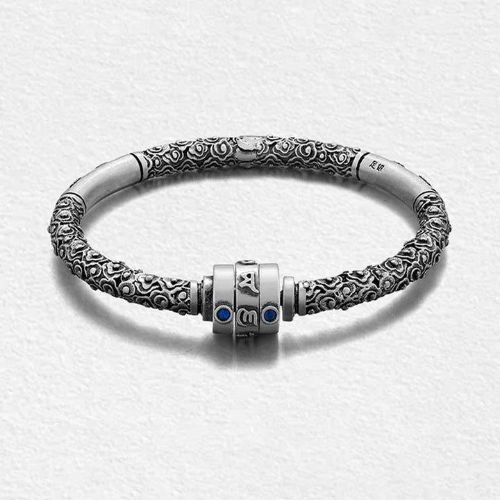 Buddha Stones 990 Srebro Sterling Tybetańskie Pomyślne Chmury Om Mani Padme Hum Grawerowana Bransoletka Kreatywności Bangle