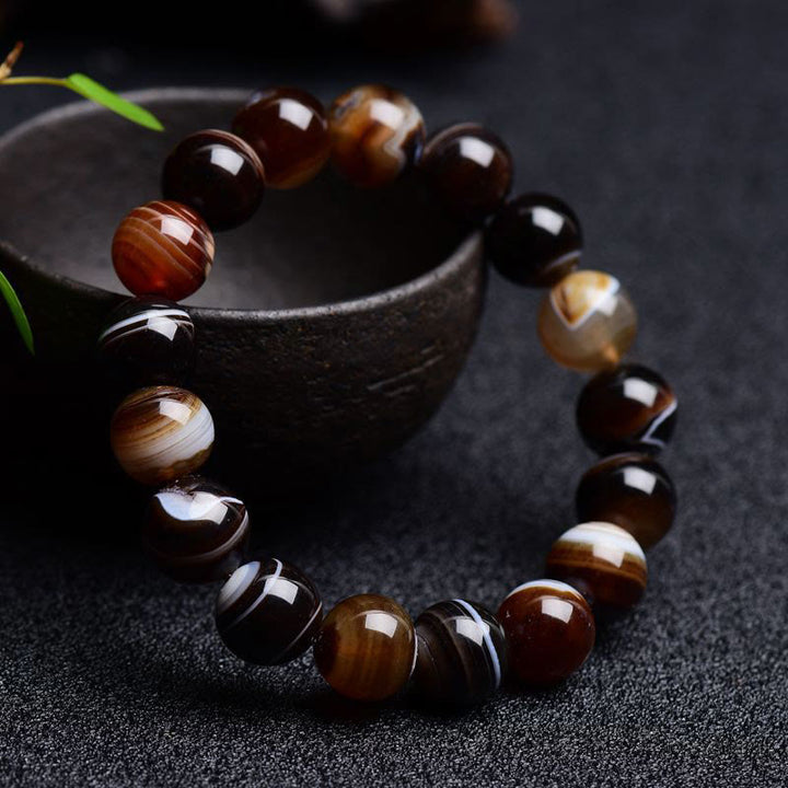 Buddha Stones Tybetański Sardonyx Szczęście Pozytywna Bransoletka