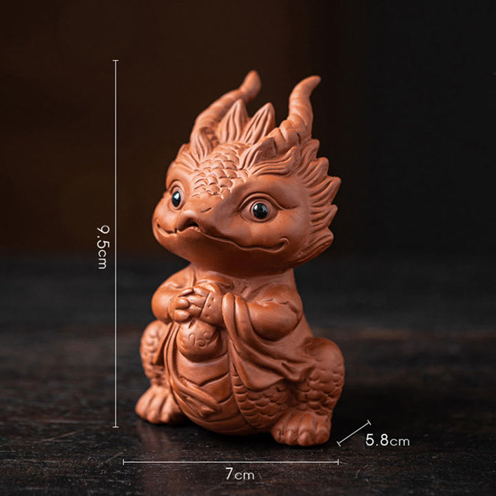 Buddha Stones Szczęście Smok Bogactwo Herbata Zwierzę Fioletowa Glina Figurka Dekoracja - Dziewczynka Smok-Brązowa 7*5,8*9,5cm - image 4