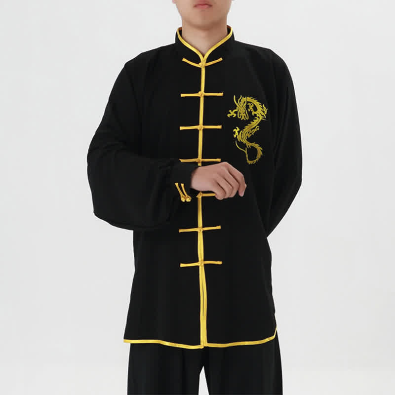 Buddha Stones Smok Haftowane Qi Gong Zen Praktyka Duchowa Medytacja Modlitwa Jednolity Zestaw Ubrań Unisex