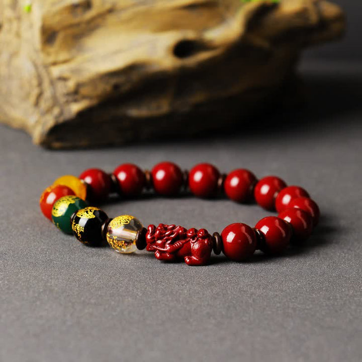Buddha Stones Bóg Bogactwa Cinnabar PiXiu Błogosławieństwo Bransoletka